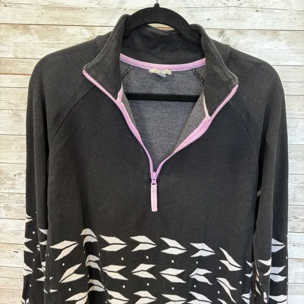 Talbots Womens M Raglan Pullover 1/2 Zip Black Geo Jacquard Lavdr Trim Fair Isle - Image 3