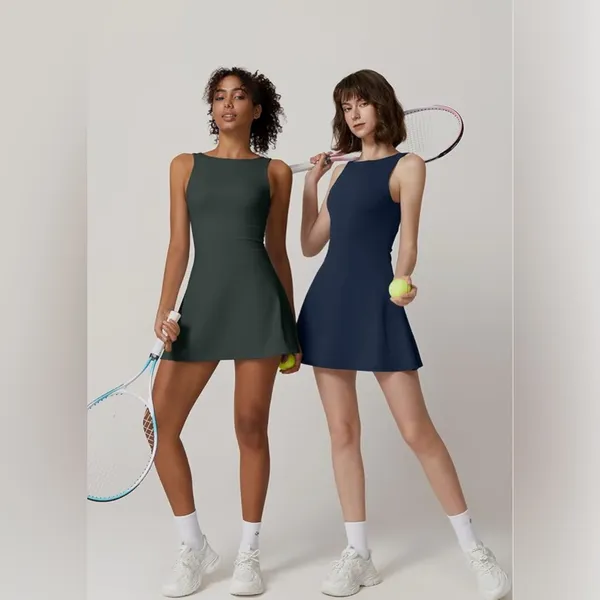 NWT‎ QINSEN Women’s Dark Green Open Back Tennis Dress - Size Large - Image 6