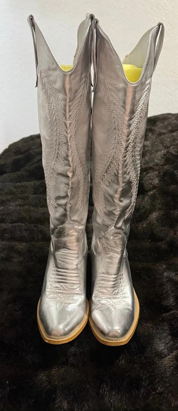 Women Fashion Knee High Western Boots Low Block Heels Cowboy Boots Shoes 8 - Image 2