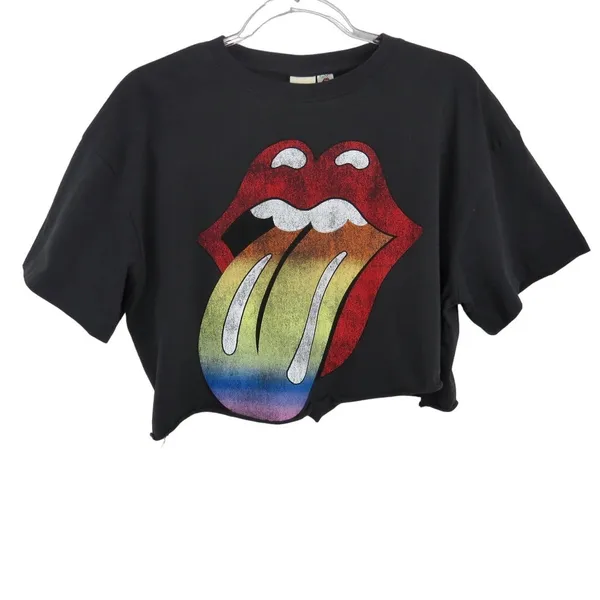 H&M Rolling Stones Graphic Crop Top Large Retro Rainbow Logo Crop Band Tee - Image 3