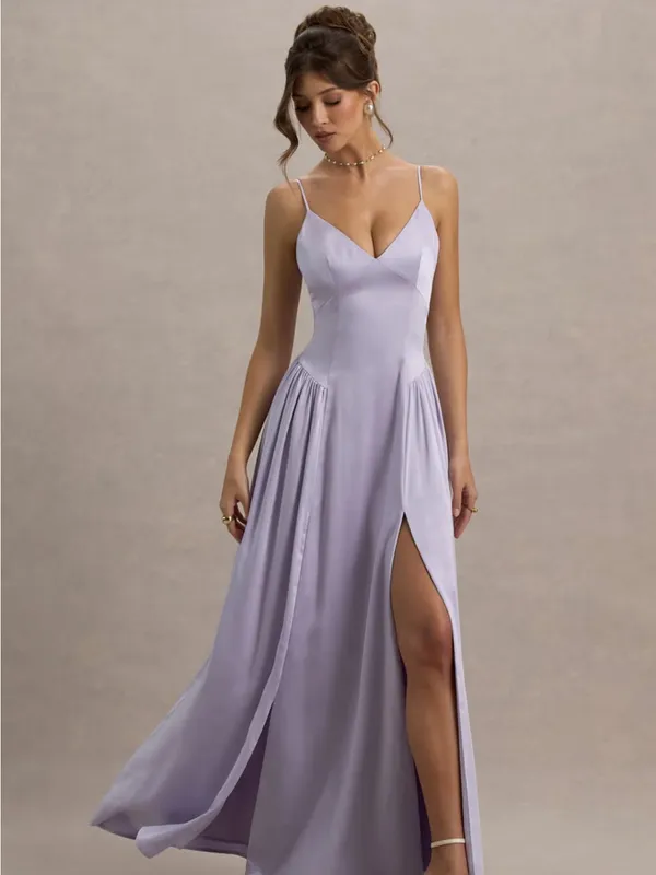 Club L London Jonas Lilac Plunge-Neck Drop Waist Maxi Dress - NEW - Image 4