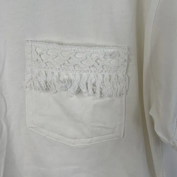 Ariat Size M Tassel Top Relaxed Fit Short Sleeve‎ Cloud Dancer Pullover Women's - Image 5