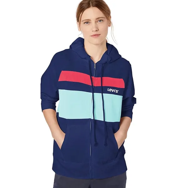 NWT 90s Inspired Levi's Striped Zippered Hoodie Jacket Striped XXL - Image 2