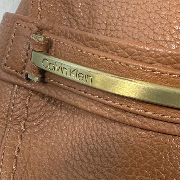 Calvin Klein Orianna Brown Leather Loafers Gold Logo Bar Flats Womens 11 34E2408 - Image 4