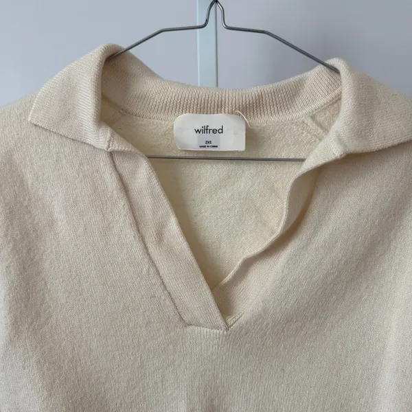 Wilfred Aritzia sz‎ XXS 100% Merino Wool Cropped Polo Sweater Cream Preppy - Image 2