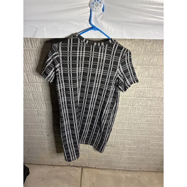 ZARA Women's Plaid Knit Mini Dress Short Sleeve Black White Size‎ S - Image 4