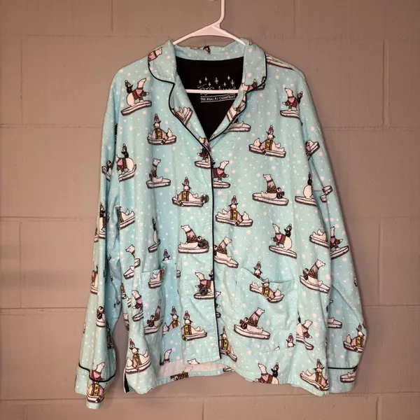 PJ Salvage Polar Bear Flannel Pajama Set Women’s Size XL Polar Bears & Penguins - Image 3