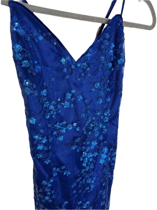 💙 Lulus Blue Floral Sequin Mesh Mini Dress Size Small 💙 - Image 3