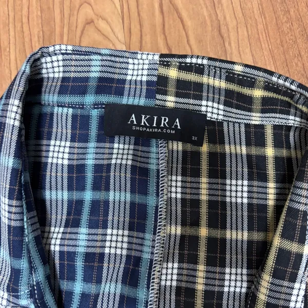 AKIRA Shirt Dress Multicolor Plaid Ruched Colorblock Casual Western Cowgirl 3X - Image 6