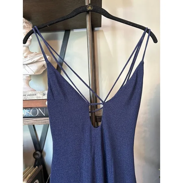 Misha Veronika Strappy Stretch Metallic Midi Dress Nightshade Blue Womens Size 4 - Image 8