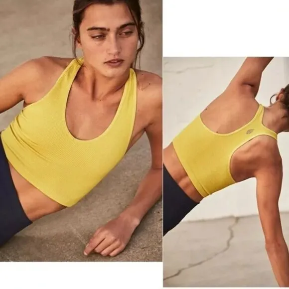 NWT Free People Free Throw Crop Tank Top In Optics Yellow XL - Image 2