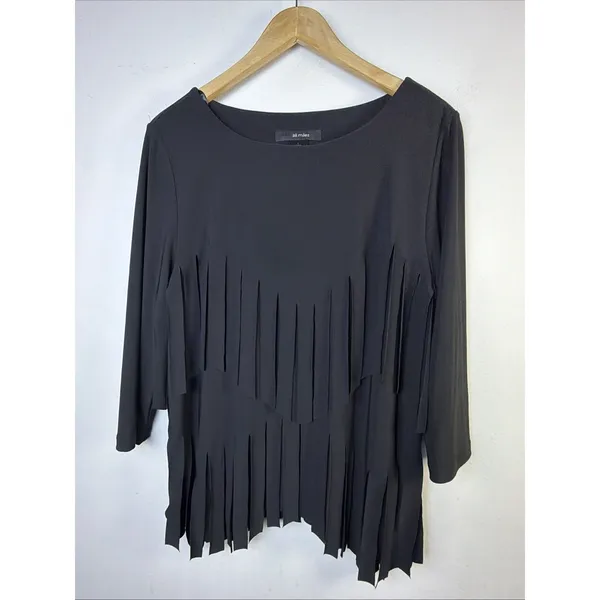 Ali Miles Black Fringe Blouse large whimsygoth western bohemian hippy festival - Image 5