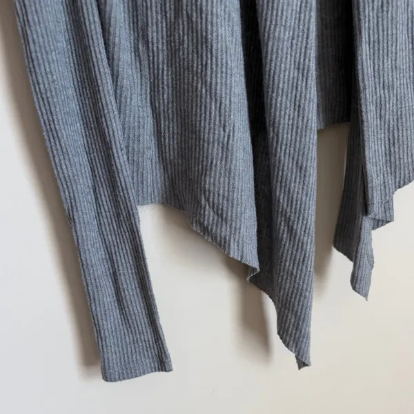 Joah Brown Cropped Cardigan Women One Size Grey Ribbed Draped Open Front - Image 3