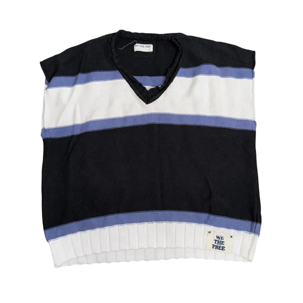 Free People We The Free Tommy Sweater Vest Womens Black Blue Striped V-Neck Knit - Image 2