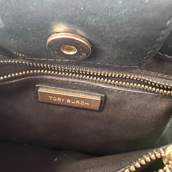 Tory Burch Lily Black Leather Slim Multi Pocket Gold Chainlink Crossbody Handbag - Image 9