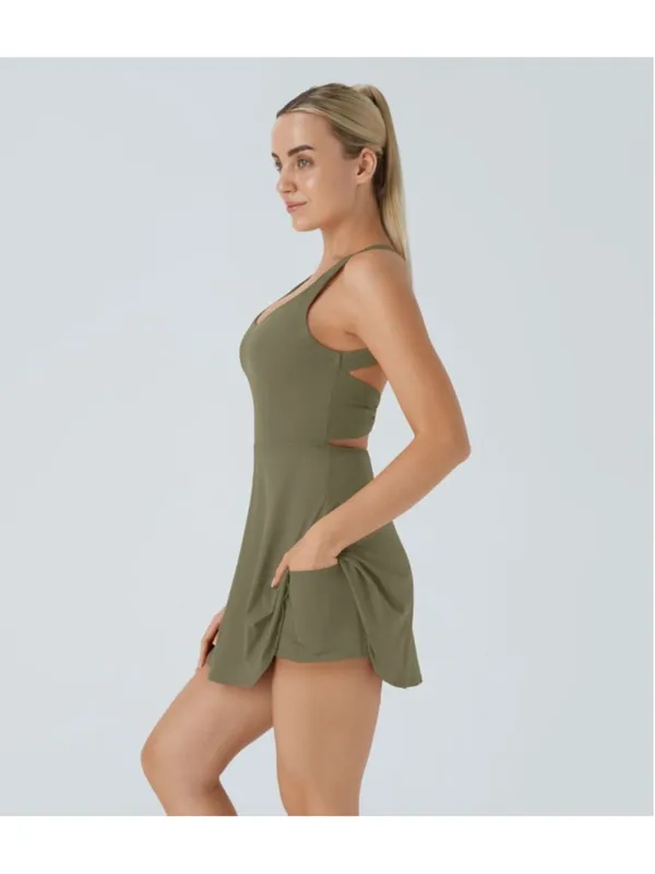 Halara Flare Mini Dance Active Dress Size XL NWT Withered Green (Olive) - Image 8