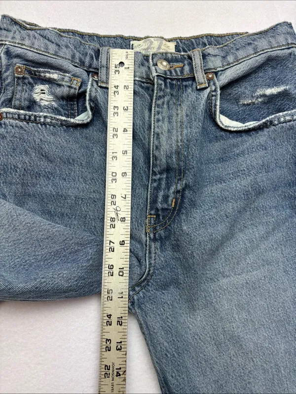 We the Free size 27 Relaxed Fit Distressed Denim Jeans blue straight leg crop - Image 6
