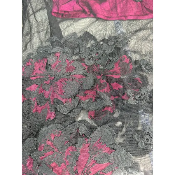 Tracy Reese Mesh Floral Midi Dress S Black Burgundy Gothic Whimsigoth Dark Moody - Image 8