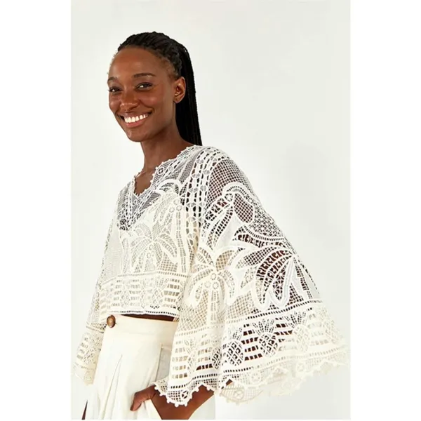 Farm‎ Rio Guipire Lace Blouse Off White Size XS NWT - Image 3