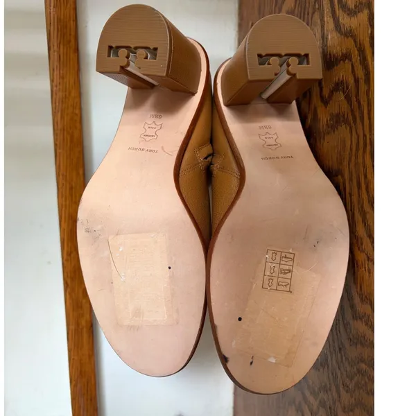 Tory Burch Brooke Tan‎ Leather Ankle Boots Logo Block Heel Size 6.5M - Image 7