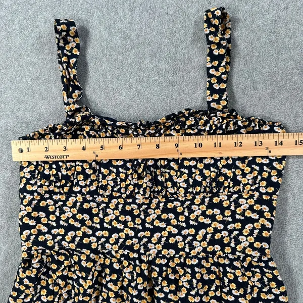 Row A Floral Mini Dress Size Small Navy Blue/Yellow Ruffle Tiered Sundress - Image 4