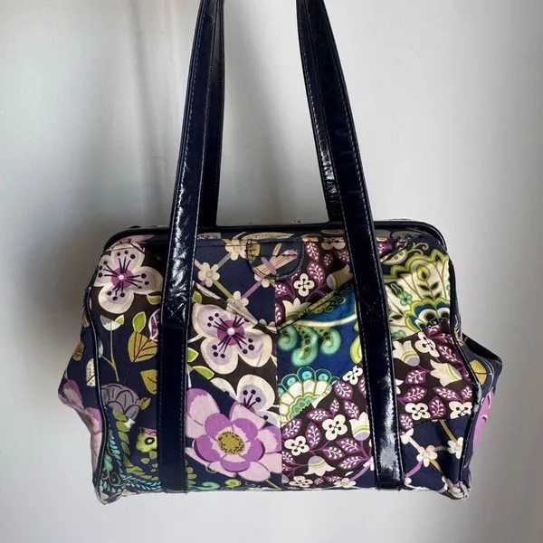 Vera Bradley Bird Floral Print Satchel Purse Blue - Image 9
