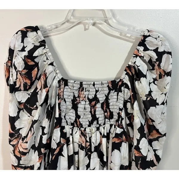 Abercrombie & Fitch Mini Dress Medium‎ Black Floral New Ruched Smocked Back - Image 7