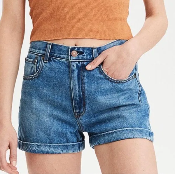 American Eagle “mom shorts” denim Jean cuffed high rise waist medium wash - Image 8