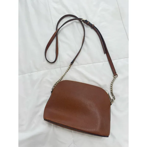 Michael Kors Brown Saffiano Leather Dome Crossbody Bag Chain Strap - Image 2