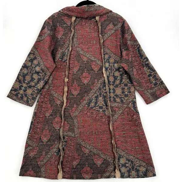 NorthStyle Size L Patchwork Paisley Cowl Neck Tunic Dress Boho Artsy 3/4 Sleeve - Image 2
