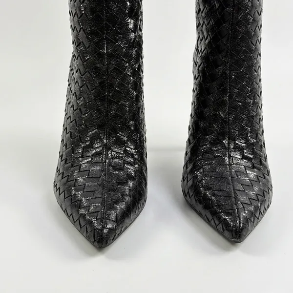 INC International Concepts Size-9.5M Black Woven High Stiletto Boots Pointed Toe - Image 10