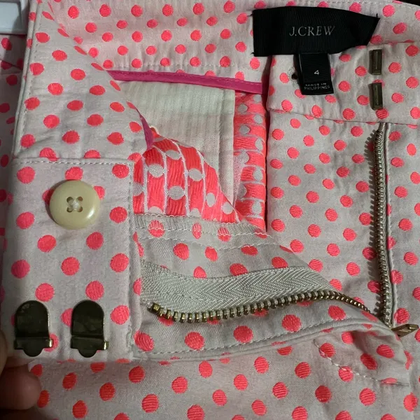 J Crew Womens Shorts Coral Pink Polka Dot Scalloped Pockets, Size 4 - Image 3