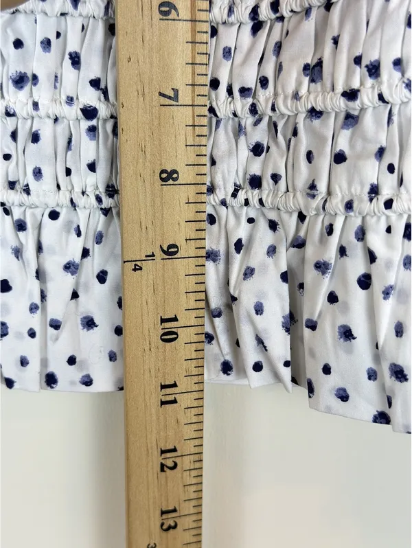 J.Crew Cinched-Waist Cotton Poplin Tank Top Blue Dot Smocked Crop M - Image 10