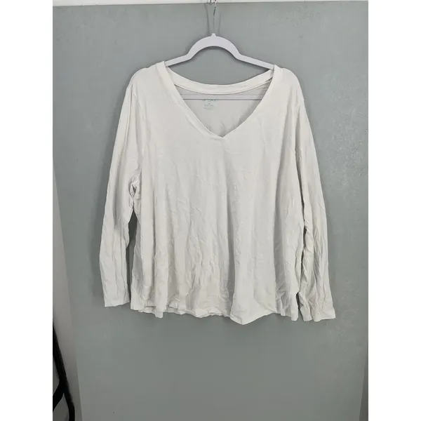 Terra & Sky Womens T-Shirt White Long Sleeve V-Neck Cotton Modal Plus Size 3X - Image 2