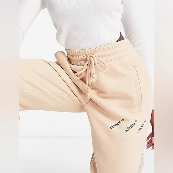 Adidas Originals 'Logomania' triple logo joggers in blush - Image 4