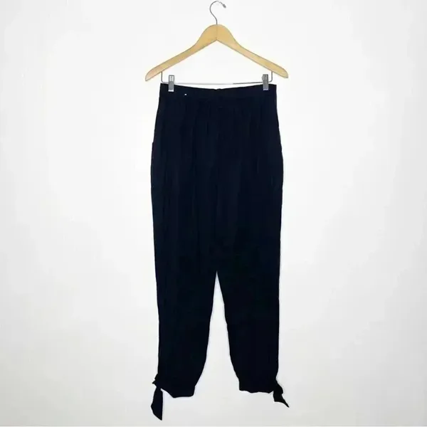 Abercrombie & Fitch Black Pants Tie Ankle Black Joggers Size Medium High Waist - Image 7