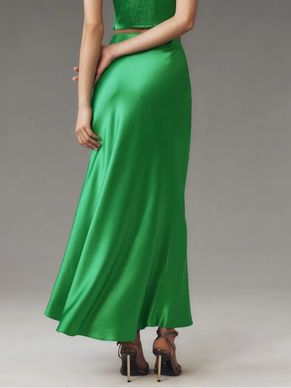 Anthropologie Mare Mare Evie Satin Maxi Skirt Only in Green Size Small - Image 3