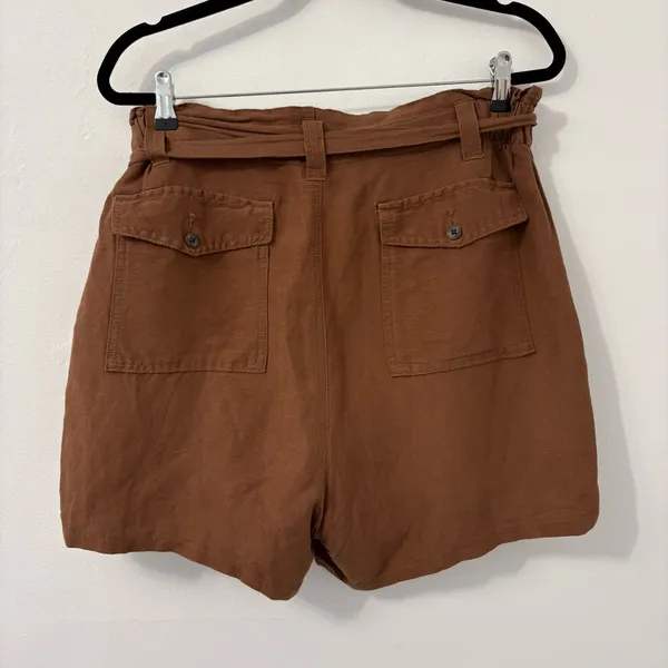 Old Navy High Waisted Linen Blend Brown Paper Bag Shorts Sz L - Image 2