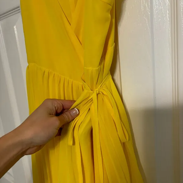 Lulus Yellow Pleated Wrap Dress - Image 5