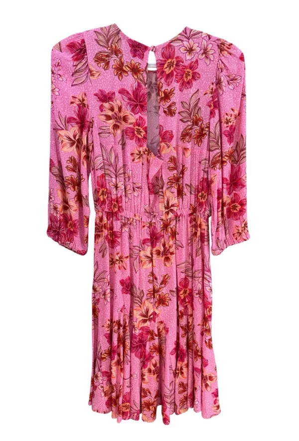 Loft Women’s Pink Floral Midi Dress w/ Tie Waist Size XXSP - Image 2