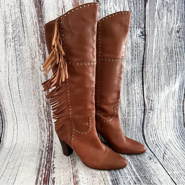 Vintage Nicole Genuine Leather Fringe Tall Heeled Boots​ - Image 14