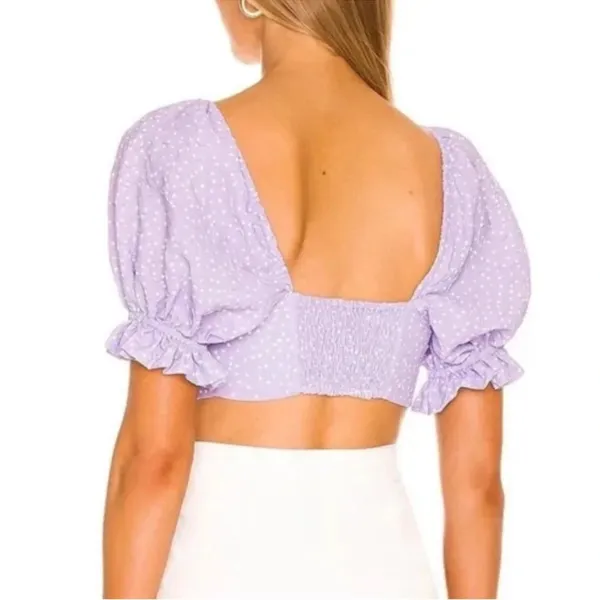 For Love & Lemons Chelsea Lavender Puff Sleeve Crop Top Smocked Girlhood Y2K Lux - Image 5