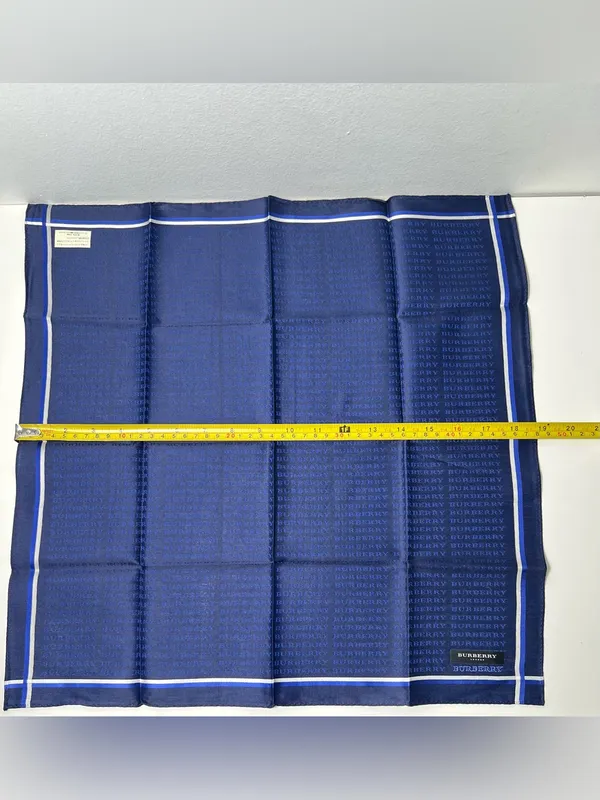 Burberry London Monogram Logo Blue Cotton Print Square Scarf Handkerchief - Image 5