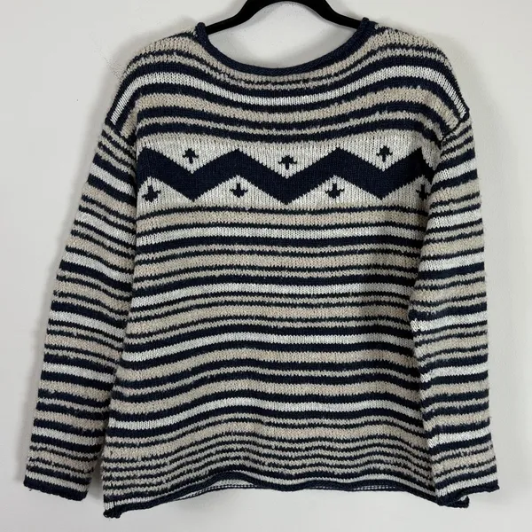 Ralph Lauren Wool Blend Fair Isle Navy & Cream Knit Sweater Size‎ XL - Image 4