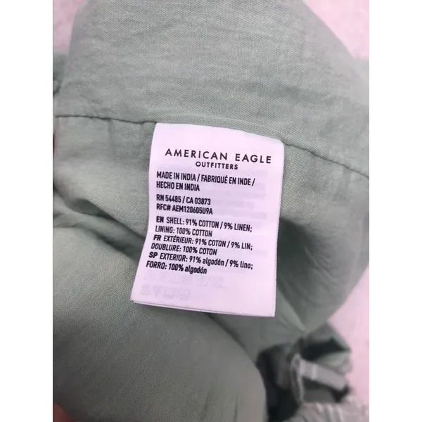 American Eagle‎ Mini Dress Womens M Green NWT Mixed Gingham Plaid Linen Blend - Image 4