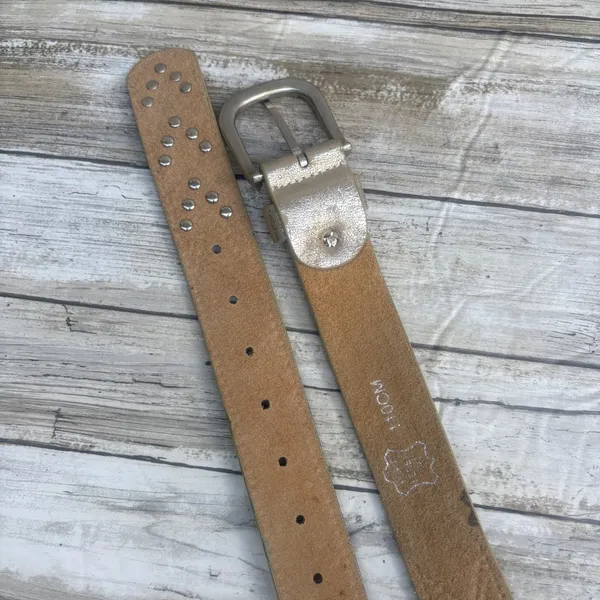Studded Rhinestone Leather Belt 110CM 36.5" Tan Silver tone Western Glam Bling - Image 8