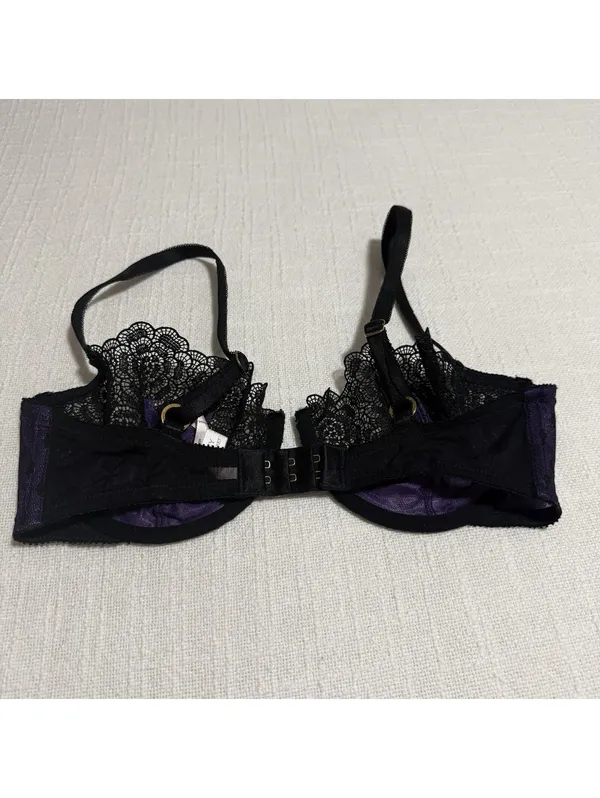 Victoria’s Secret Black & Purple Lace Very Sexy Balconet Bra Underwire 34D - Image 5
