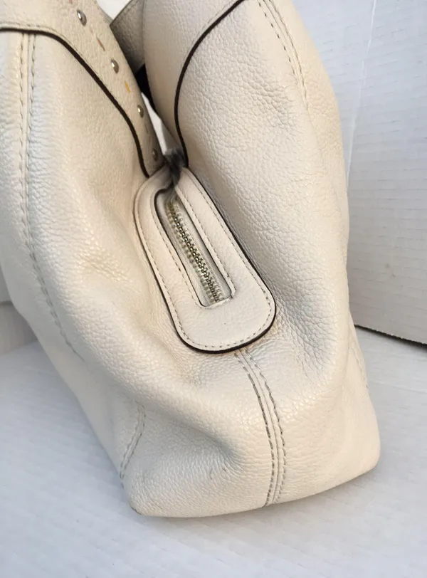 Coach Lexy Floral Pebble Leather Chain Shoulder Bag Purse Cream Flowers Large - Image 8