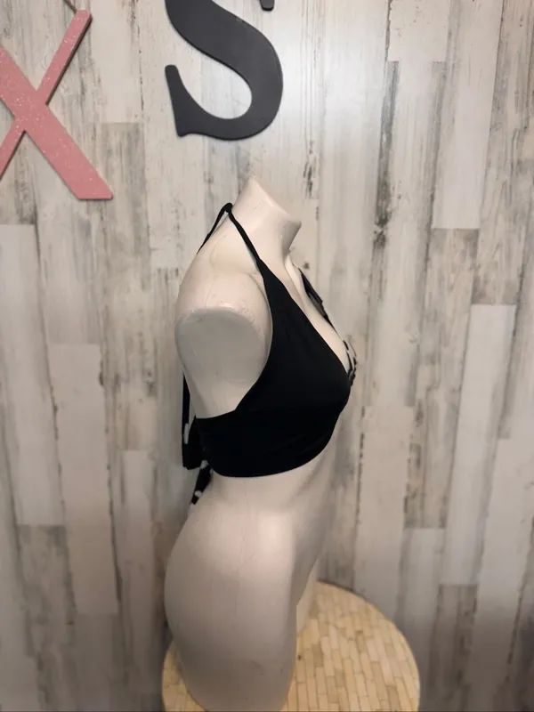SHEIN Cow Print Split Halter Crop Top Womens XS Black White O-Ring Swim Top - Image 3