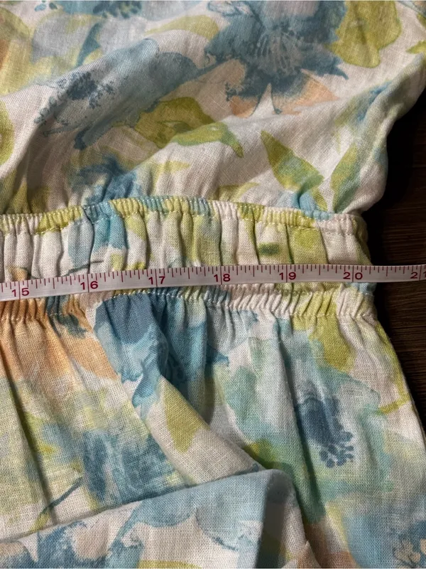 Floral V-Neck Linen Blend Cottagecore Maxi Dress in Pastel Blue & Green - Image 7